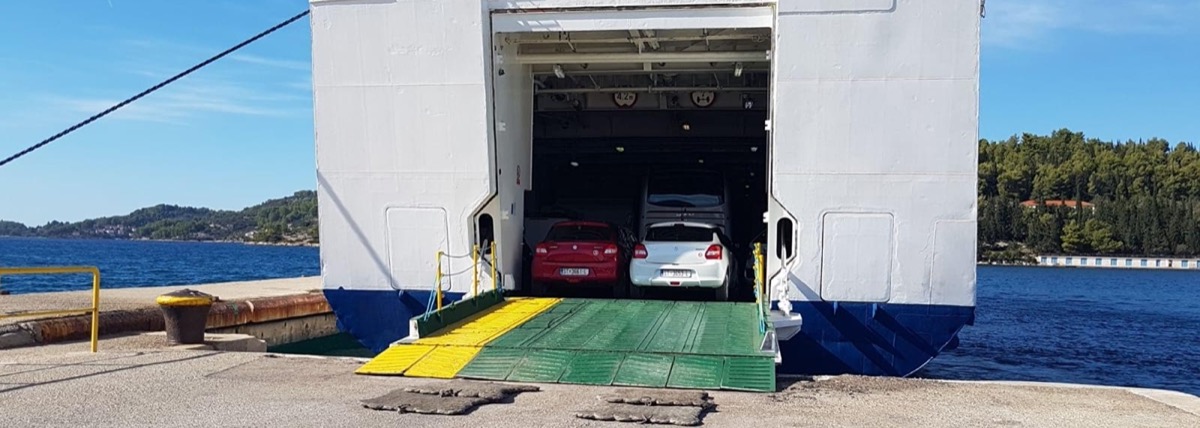 Cars loading onto a Jadrolinija ferry in Croatia — take your rental car to the islands